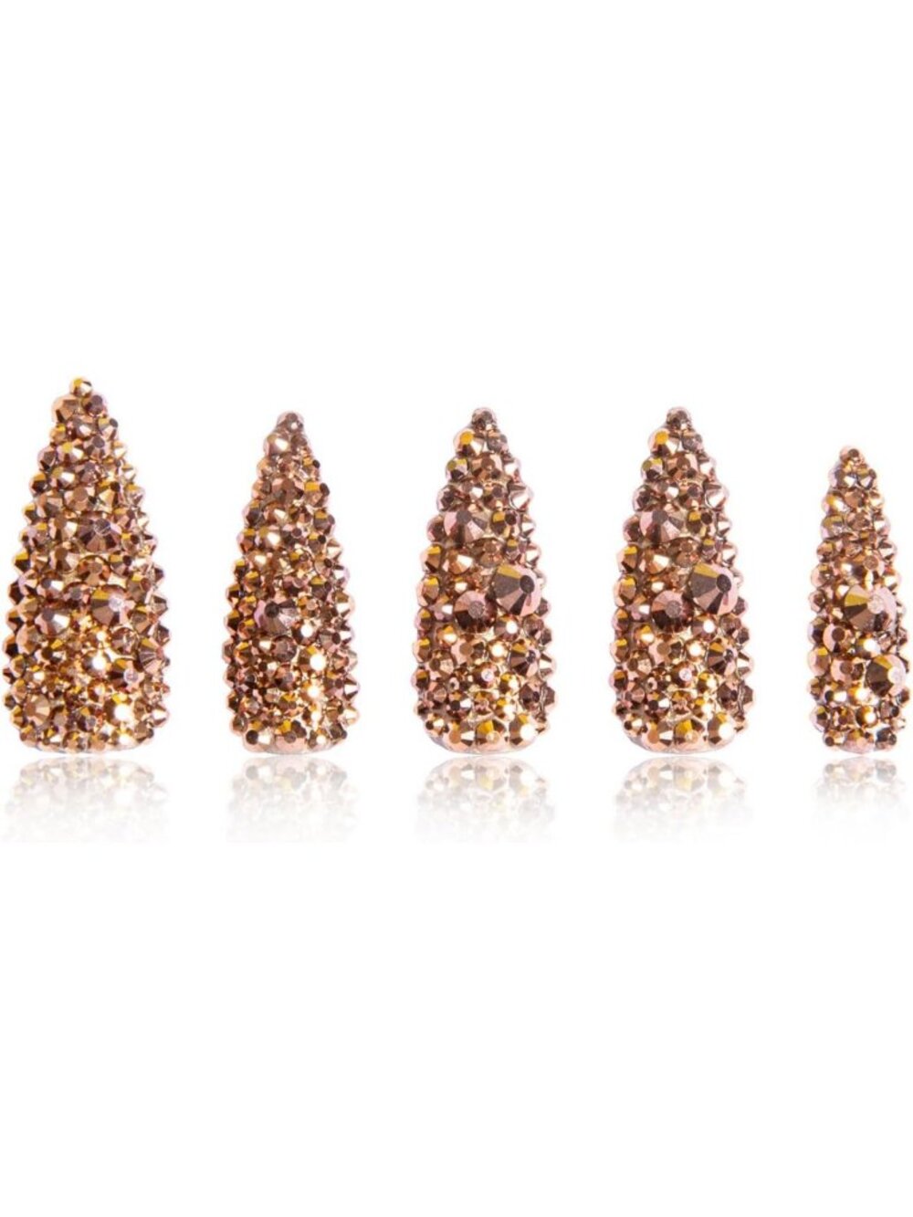 Glamorous Stiletto Press-On Nails with Golden Rhinestones | Reusable & Handmade
